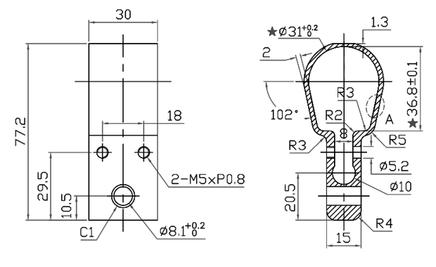 Dimensions of clamp for linear actuator LD3