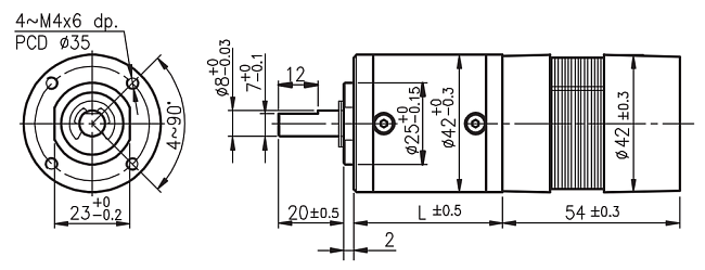 Dimensions of BLDC motor with planetary gearbox - series PG429 Dimensions of BLDC motor with planetary gearbox - series PG429