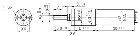 Dimensions of DC motor with planetary gearbox - series PG Dimensions of DC motor with planetary gearbox - series PG