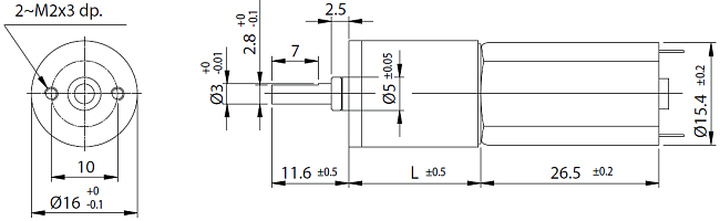 Dimensions of DC motor with planetary gearbox - series PG160