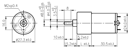 Dimensions of DC motor with spur gearbox - series SGC271 Dimensions of DC motor with spur gearbox - series SGC271