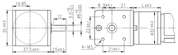The dimensions of the bevel gearbox for series PG32x