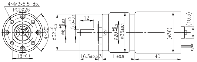 Dimensions of BLDC motor with planetary gearbox - series PG359 Dimensions of BLDC motor with planetary gearbox - series PG359